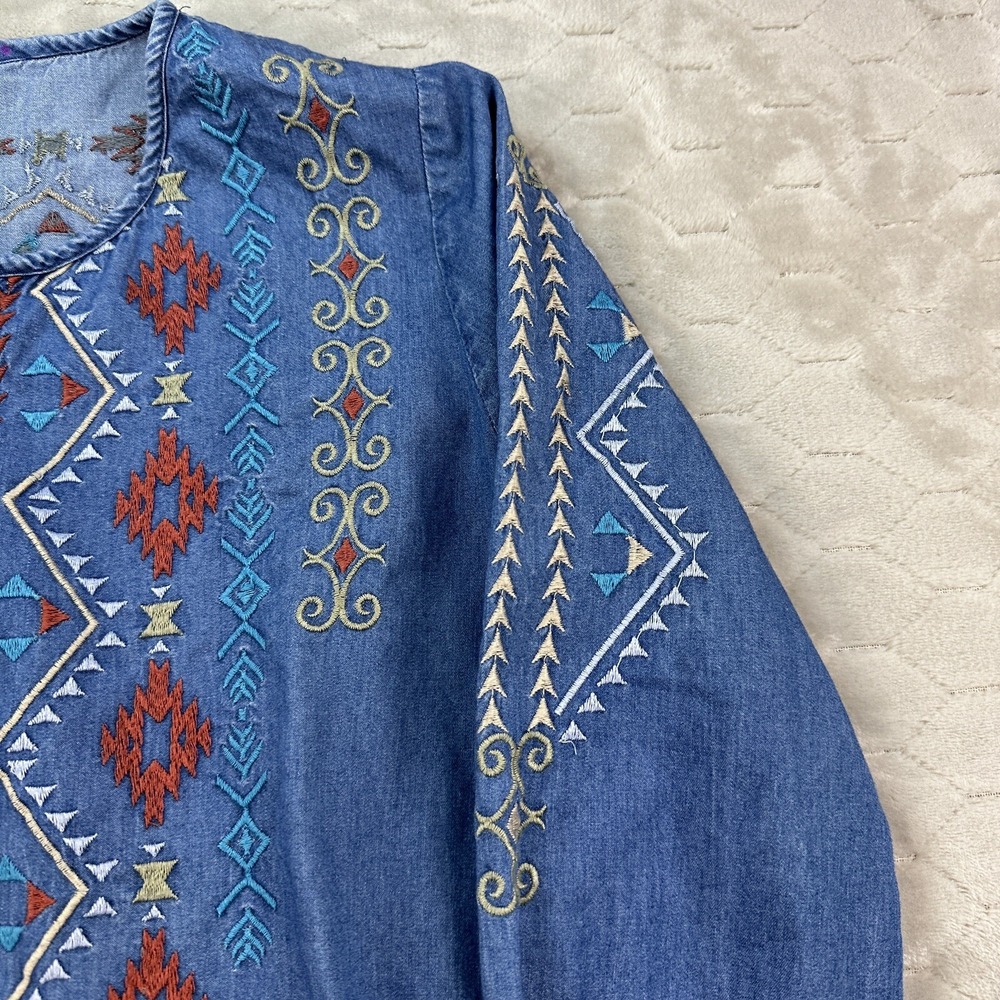 Roper Embroidered Denim Chambray Shirt Dress Western Cowgirl Size Sz S See Pics - Picture 4 of 13